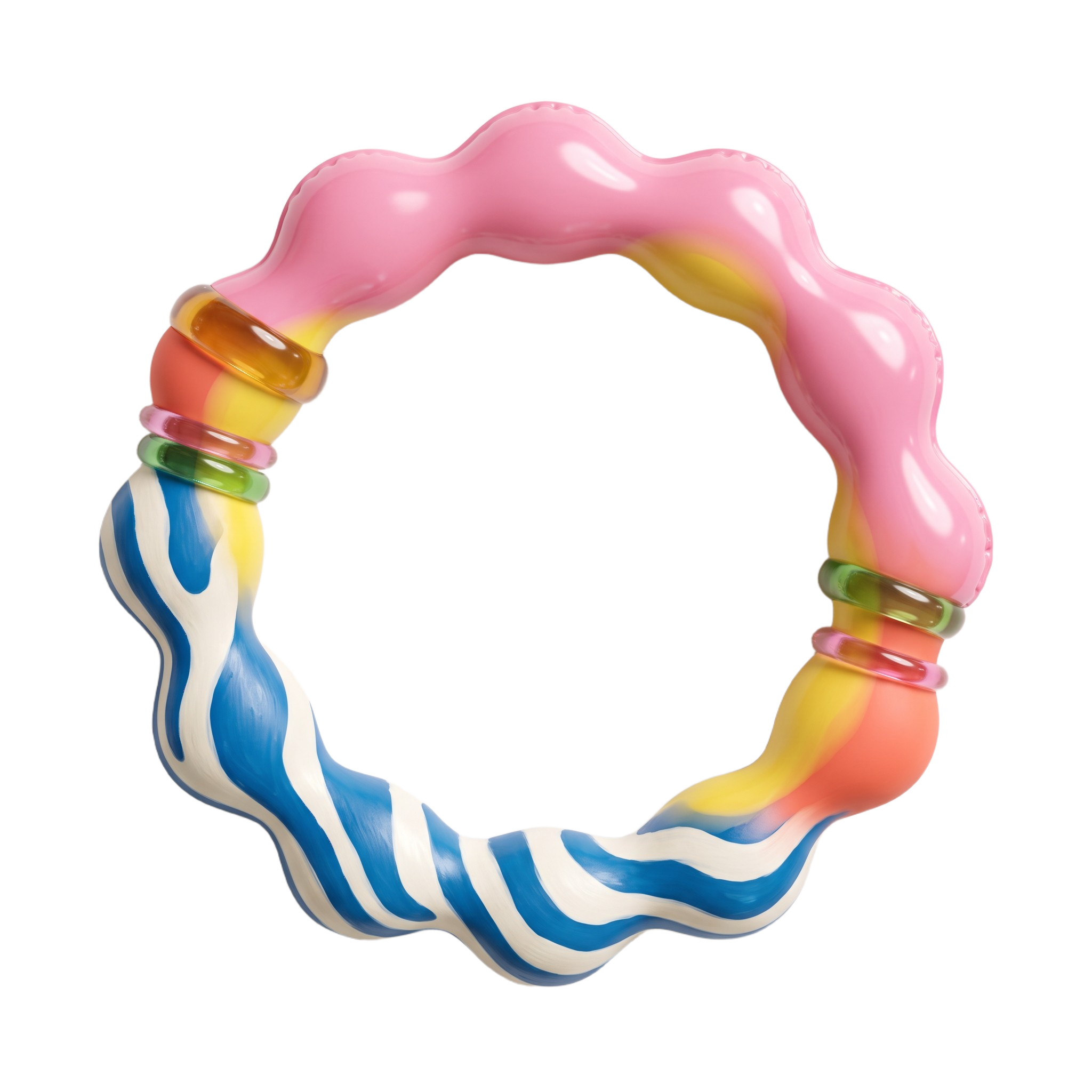 Miomoto logo with pastel pink, blue stripes, and translucent rings.