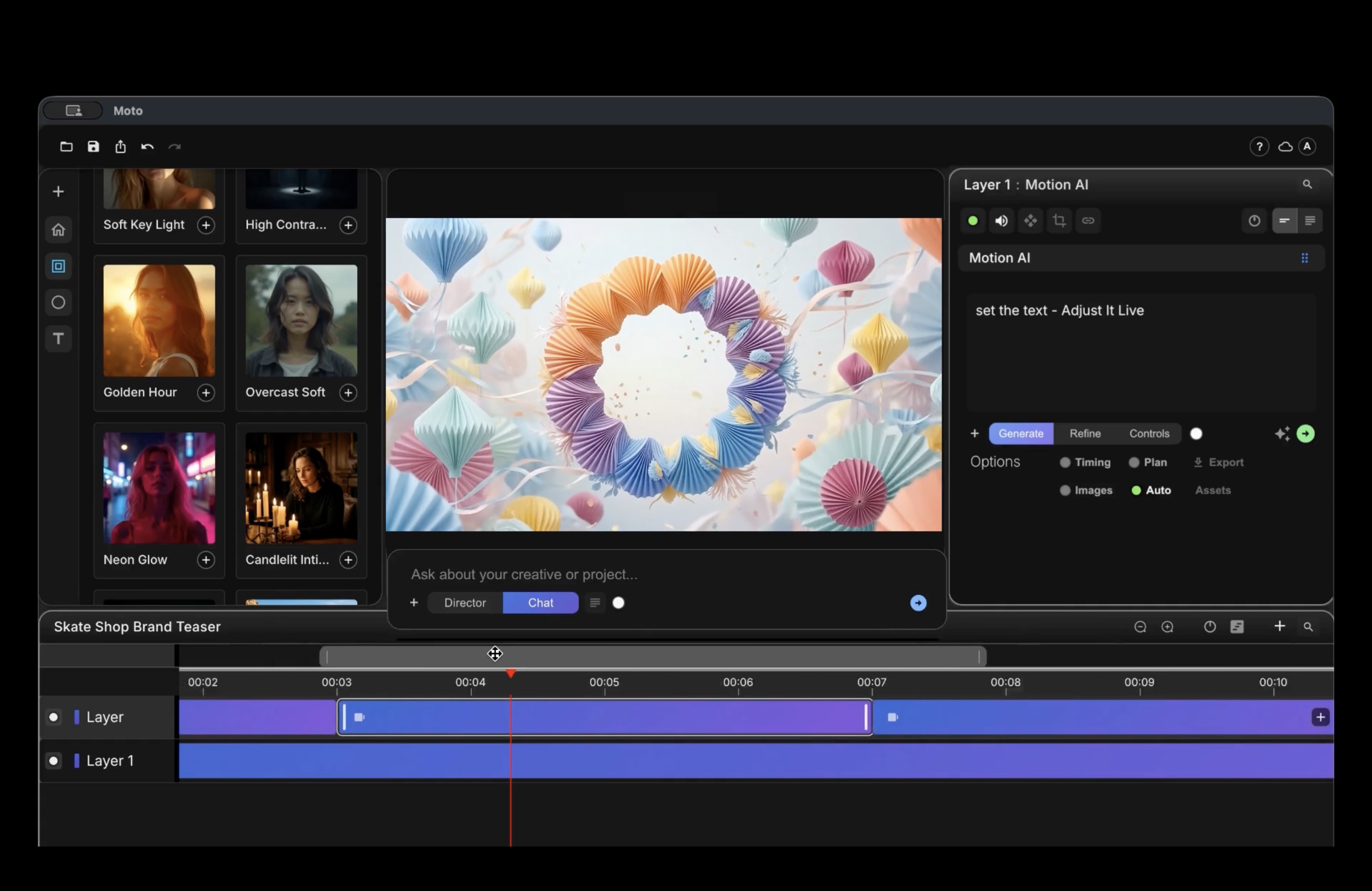 Moto editor timeline.